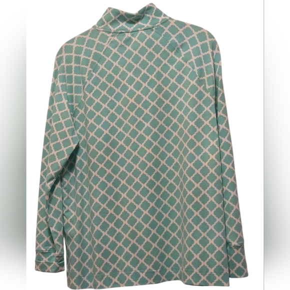 Pappagallo - NWT, Turquoise & White Diamond Print, Long Sleeve Pullover Warm-up - Picture 7 of 11